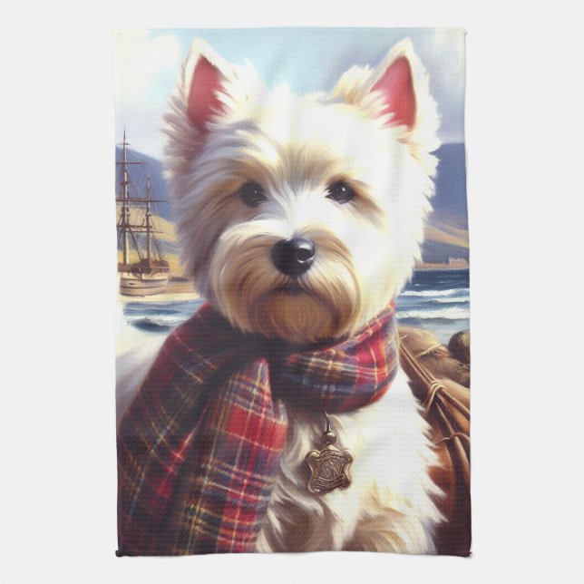 Cute West Highland White Terrier Painting Tea Towel (Vertical)