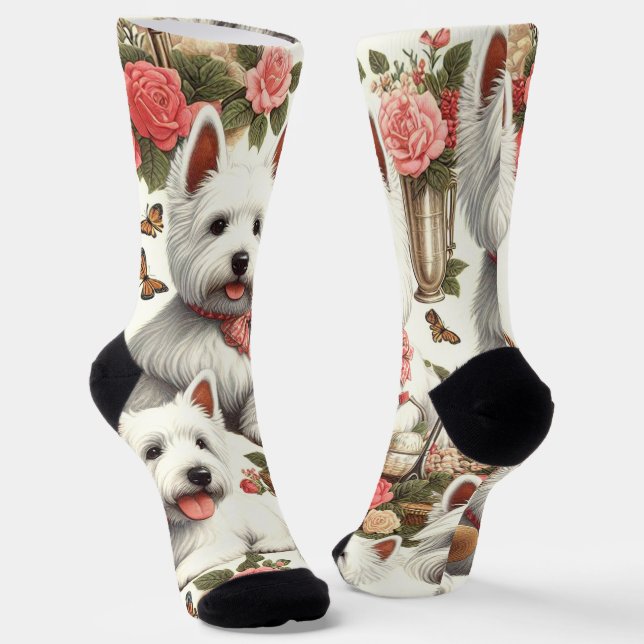 Cute West Highland White Terrier Seamless Socks (Angled)