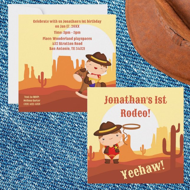 Cute Western Cowboy 1st rodeo Age 1 birthday Invitation (Creator Uploaded)