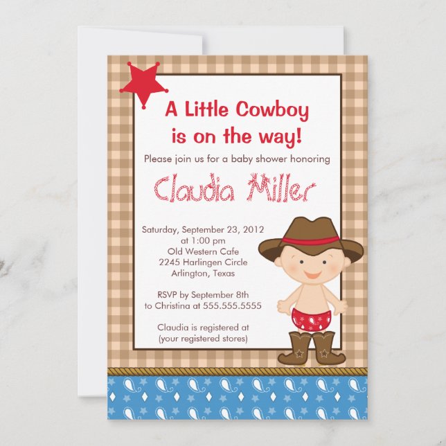 Cute Western Cowboy Baby Shower Invitation (Front)
