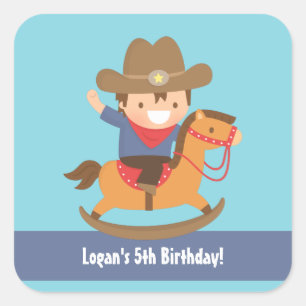 Cute Western Cowboy Kids Birthday Party Square Sticker
