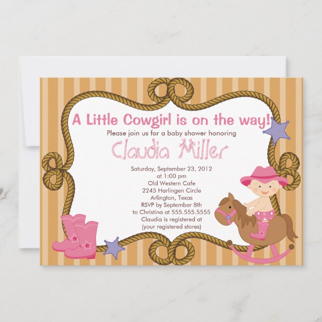 Cute Western Cowgirl Baby Shower Invitation (Front)