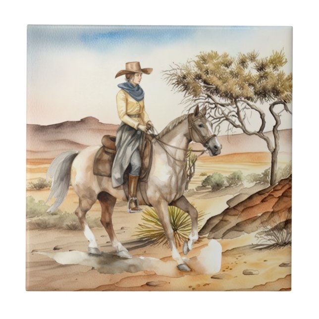 cute Western cowgirl desert  Tile (Front)