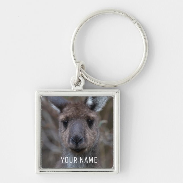 Cute Western Grey Kangaroo Face Australia Key Ring (Front)