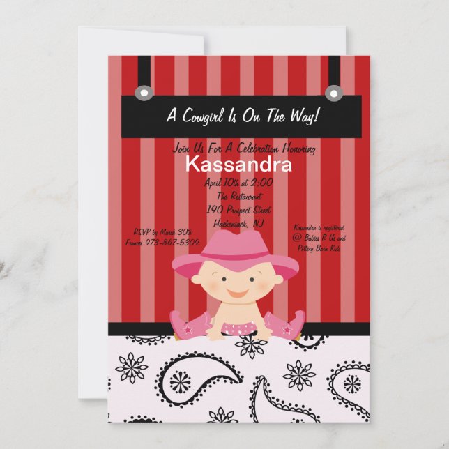 Cute Western Little Cowgirl Baby Shower Invitation (Front)