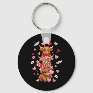Cute Western Valentine Cows With Hearts  Key Ring