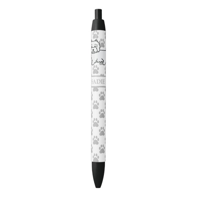 Cute Westie Cartoon Dog With Name And Grey Paws Black Ink Pen (Front Vertical)
