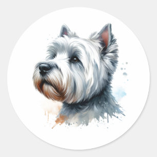 Cute Westie Dog Face Watercolor Art Classic Round Sticker