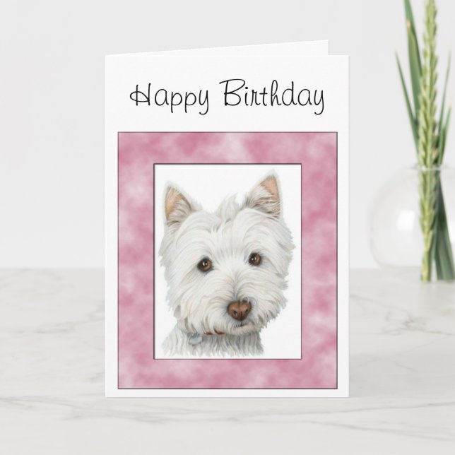 Cute Westie Dog in Pink Frame Art Card (Front)