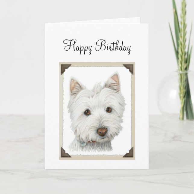 Cute Westie Dog with torn paper edges design Card (Front)