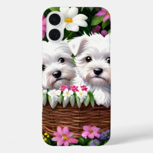 Cute Westie Terrier Puppy in Flower Basket iPhone 16 Plus Case