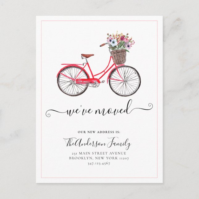 Cute We've Moved Floral Bicycle New Address Moving Announcement Postcard (Front)
