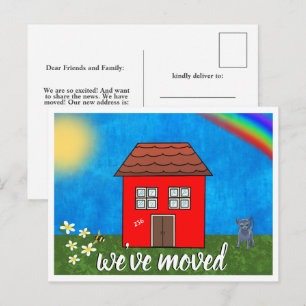Cute We've Moved Red House Drawing Announcement Postcard