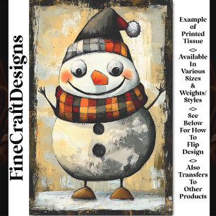 Cute Whacky Rustic Whimsical Snowman BA3 Decoupage Tissue Paper