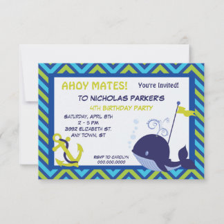 Cute Whale and Anchor Birthday Party Invitation