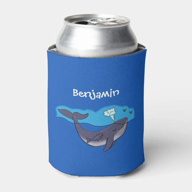 Cute whale and calf cartoon can cooler (Can Front)