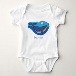 Cute whale and calf whimsical cartoon baby bodysuit