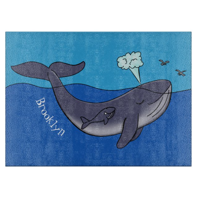 Cute whale and calf whimsical cartoon cutting board (Front)