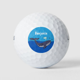 Cute whale and calf whimsical cartoon golf balls