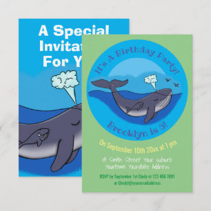 Cute whale and calf whimsical cartoon Invitation
