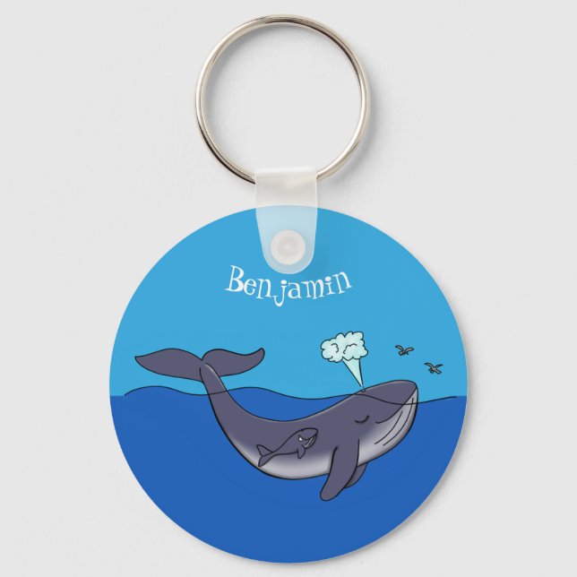 Cute whale and calf whimsical cartoon key ring (Front)