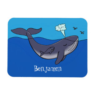 Cute whale and calf whimsical cartoon magnet
