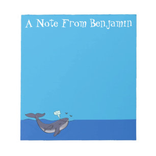Cute whale and calf whimsical cartoon notepad