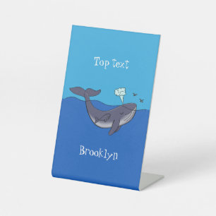 Cute whale and calf whimsical cartoon pedestal sign
