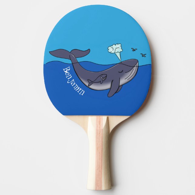 Cute whale and calf whimsical cartoon ping pong paddle (Front)