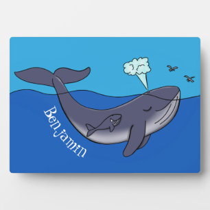 Cute whale and calf whimsical cartoon plaque