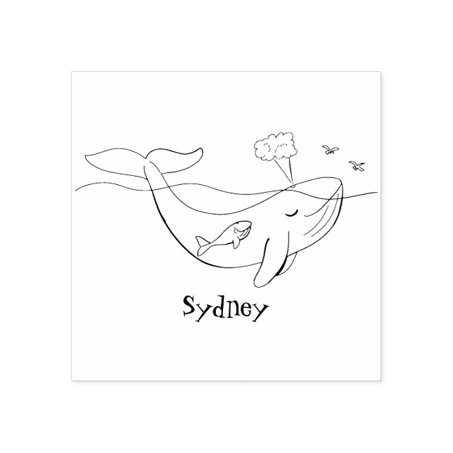 Cute whale and calf whimsical cartoon rubber stamp (Imprint)