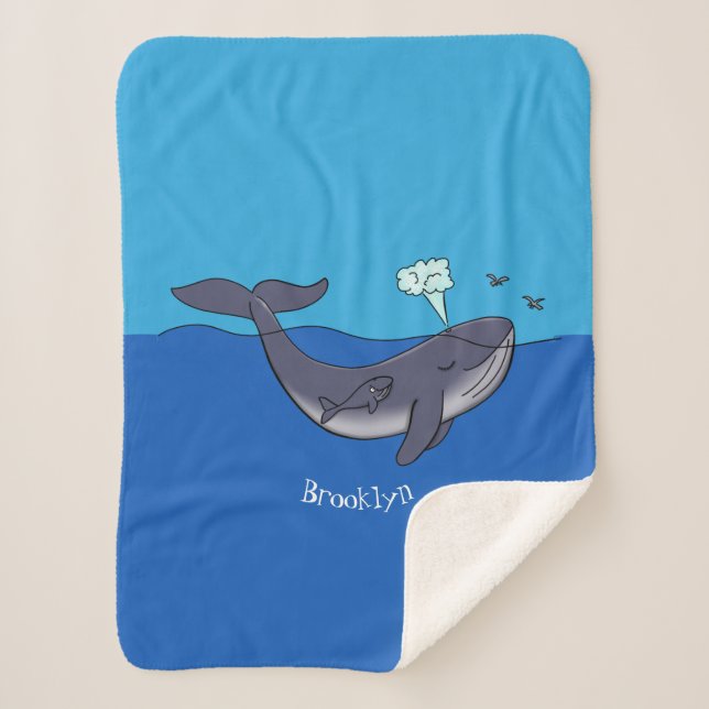 Cute whale and calf whimsical cartoon sherpa blanket (Front)
