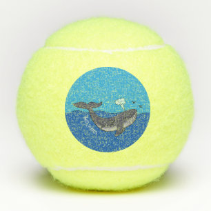 Cute whale and calf whimsical cartoon tennis balls