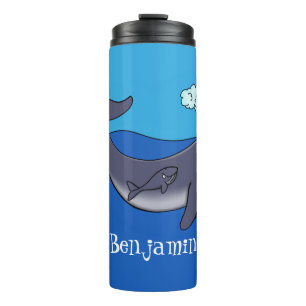Cute whale and calf whimsical cartoon thermal tumbler