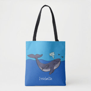 Cute whale and calf whimsical cartoon tote bag