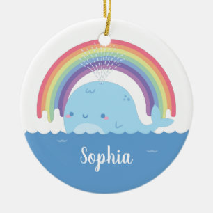 Cute Whale and Rainbow, Colourful Ceramic Tree Decoration