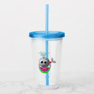 Cute Whale and Watermelon Acrylic Tumbler