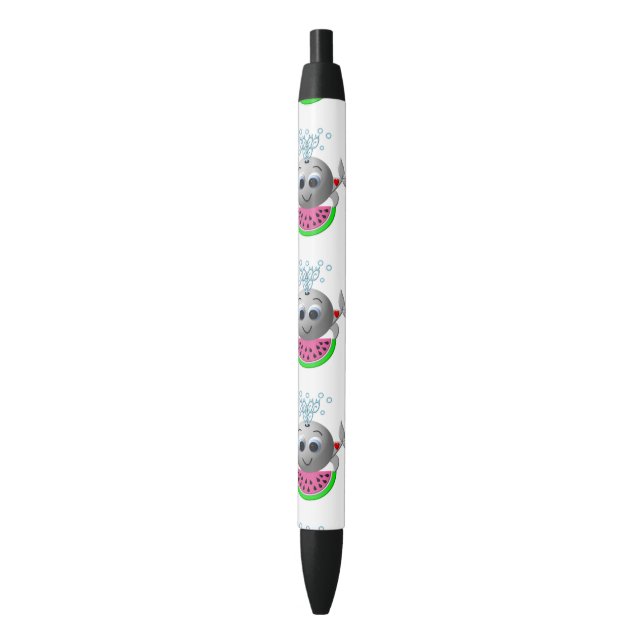 Cute Whale and Watermelon Black Ink Pen (Front Vertical)