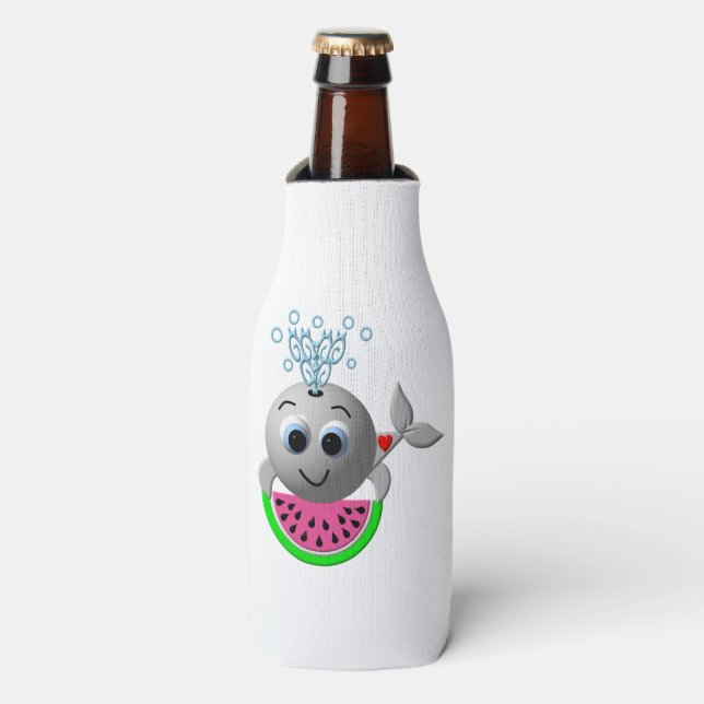 Cute Whale and Watermelon Bottle Cooler (Bottle Front)