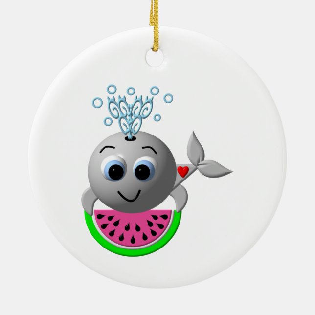 Cute Whale and Watermelon Ceramic Tree Decoration (Back)
