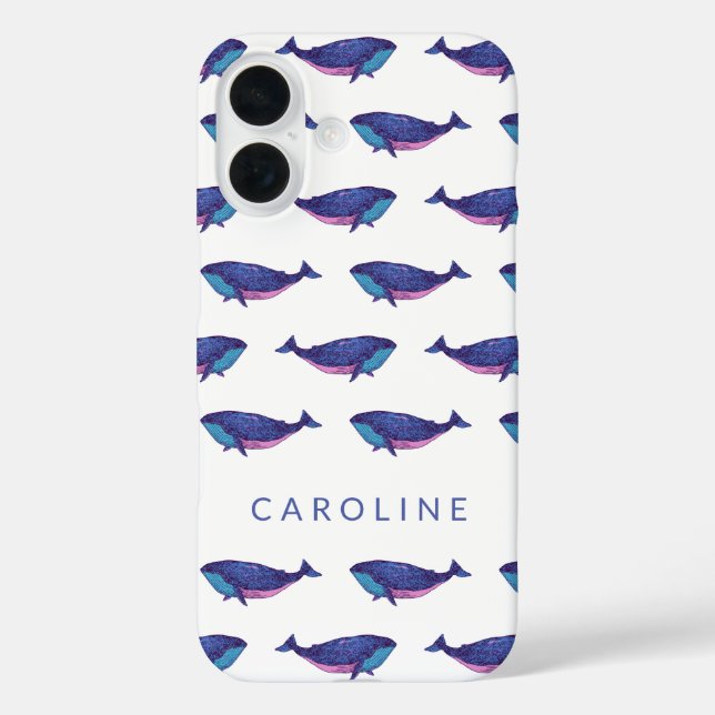 Cute Whale Art Pattern in Ocean Blue Personalised Case-Mate iPhone Case (Back)