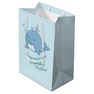 Cute Whale Baby Shower Kawaii Boy Blue Medium Gift Bag