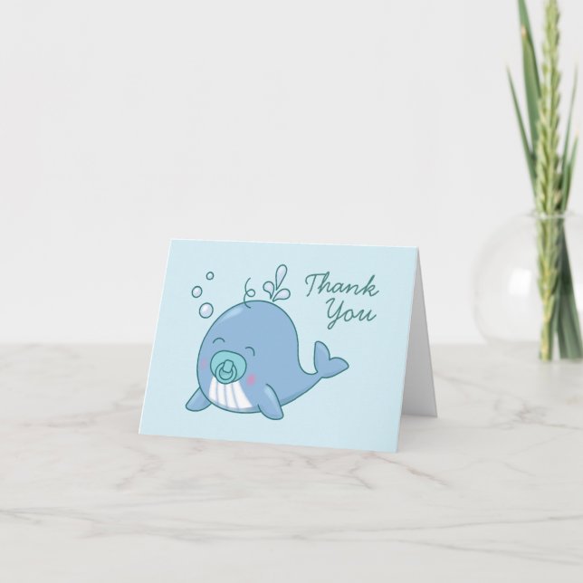 Cute Whale Baby Shower Kawaii Boy Blue Thank You (Front)