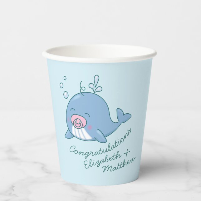 Cute Whale Baby Shower Kawaii Girl Pink Paper Cups (Front)