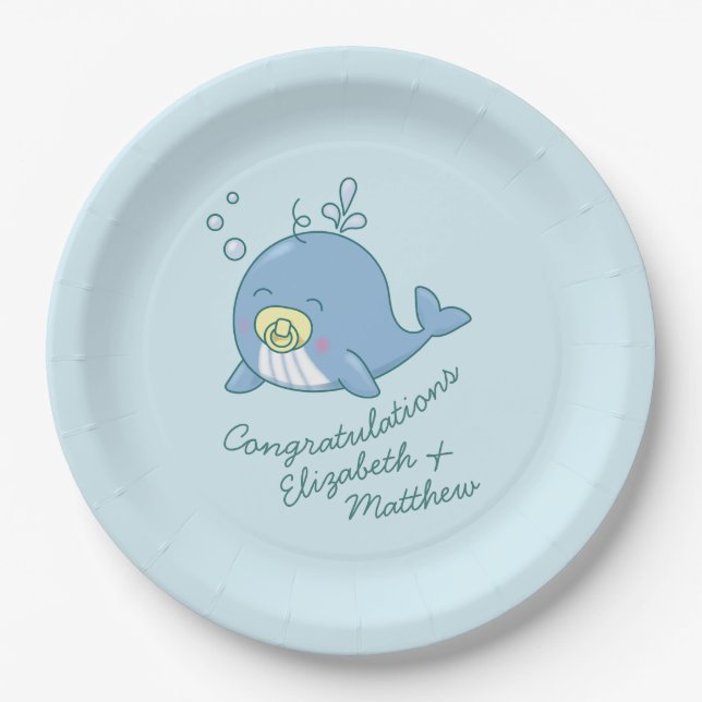 Cute Whale Baby Shower Kawaii Paper Plate (Front)