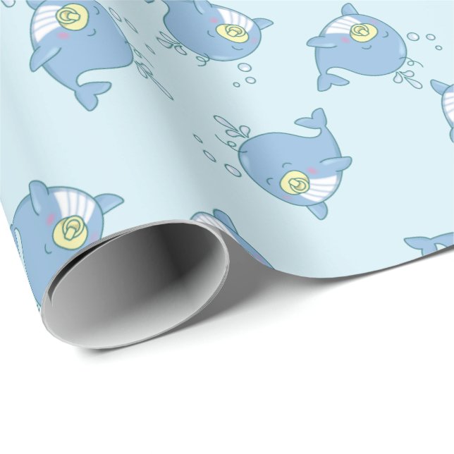 Cute Whale Baby Shower Kawaii Wrapping Paper (Roll Corner)