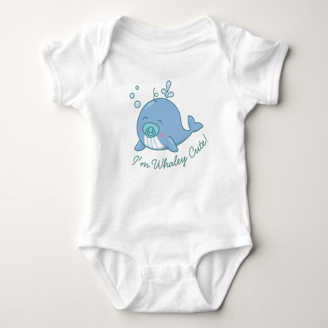 Cute Whale Baby Shower Whaley Cute Boy Blue Baby Bodysuit (Front)