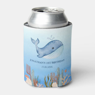 Cute Whale Blue Sea Coral Reef Birthday Can Cooler