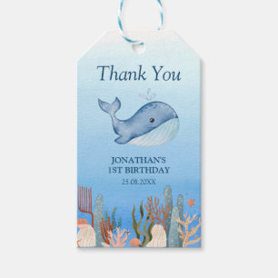 Cute Whale Blue Sea Coral Reef Birthday Thank You Gift Tags