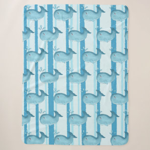 Cute Whale Blue Stripes Sherpa Blanket